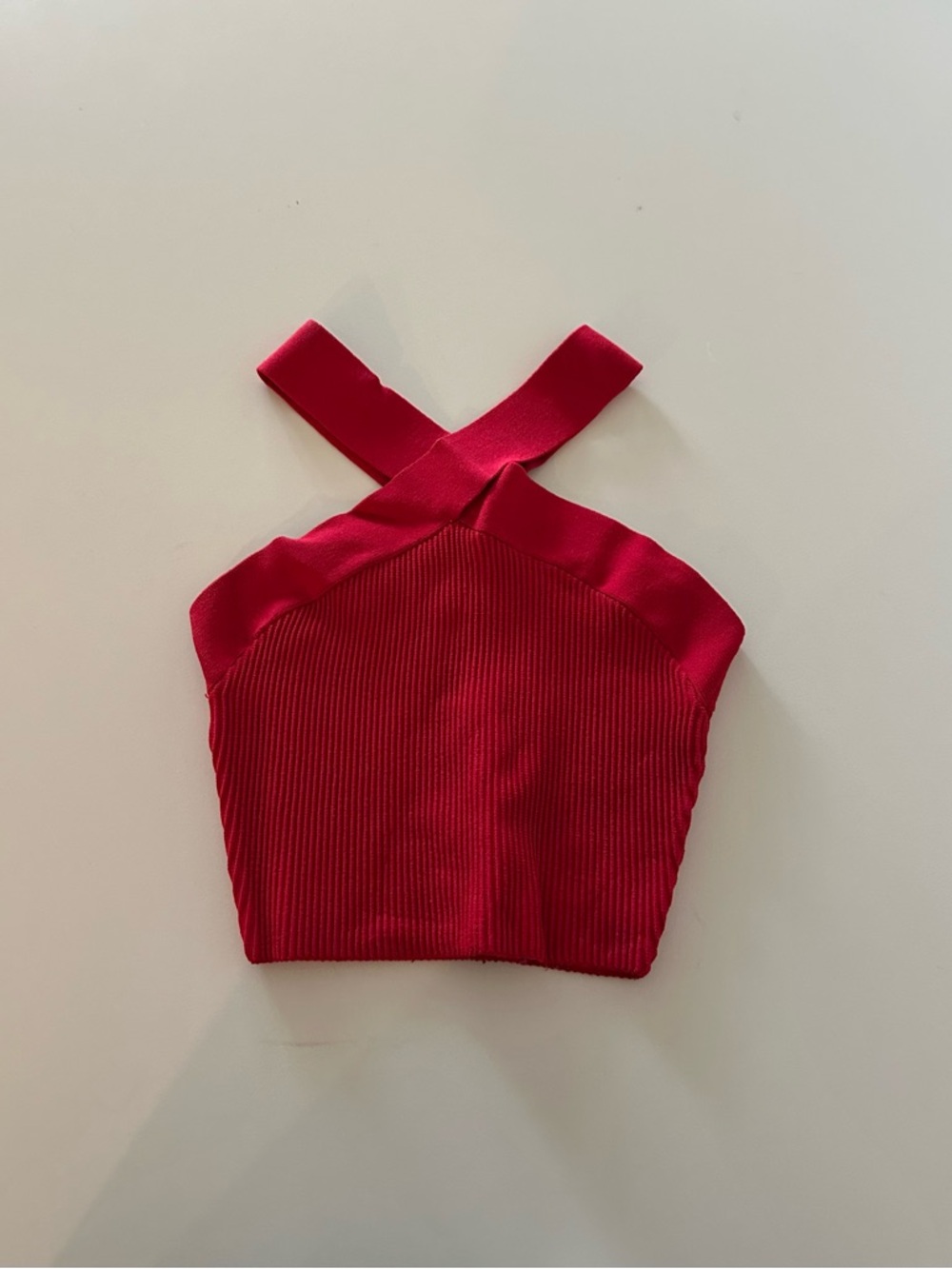 Babaton Sculpt Knit Criss Cross Cropped Tank Top Red XS Ribbed Preppy